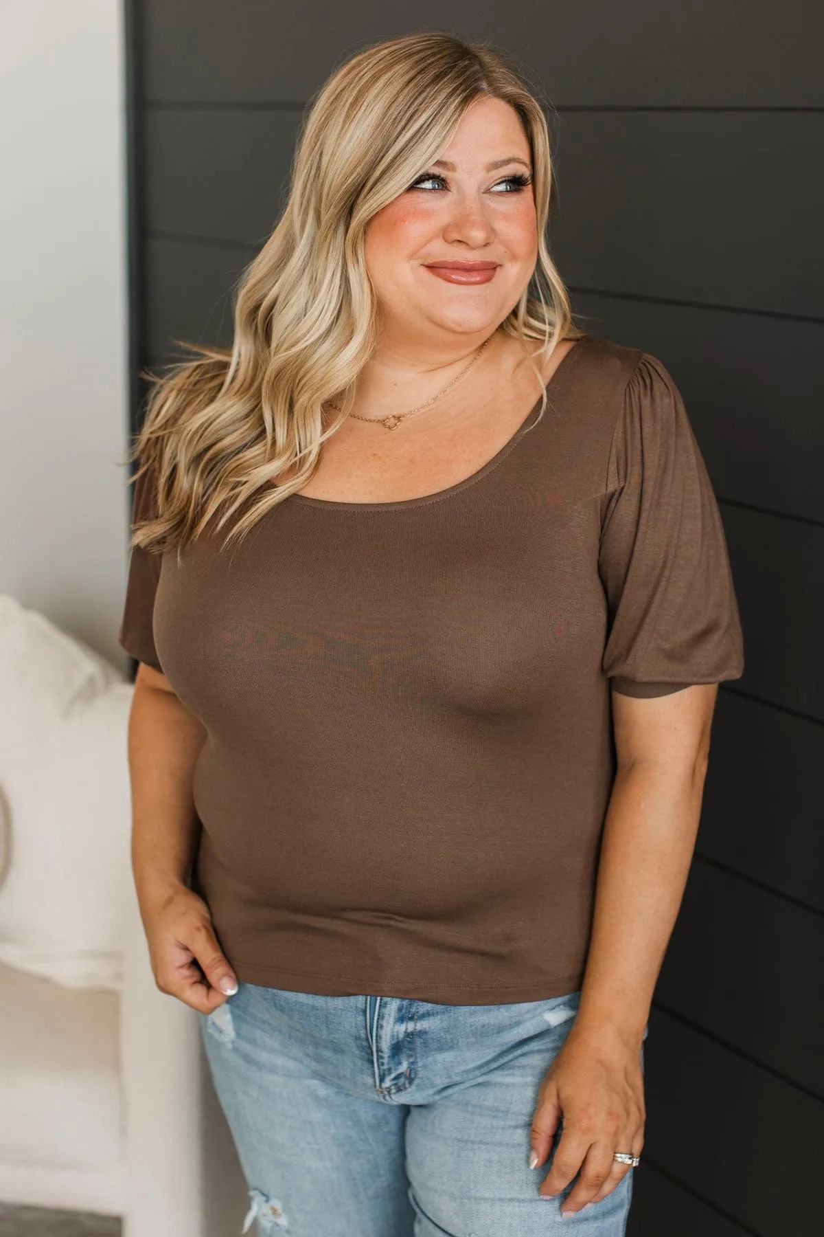 Must Be Adored Puff Sleeve Top- Brown
