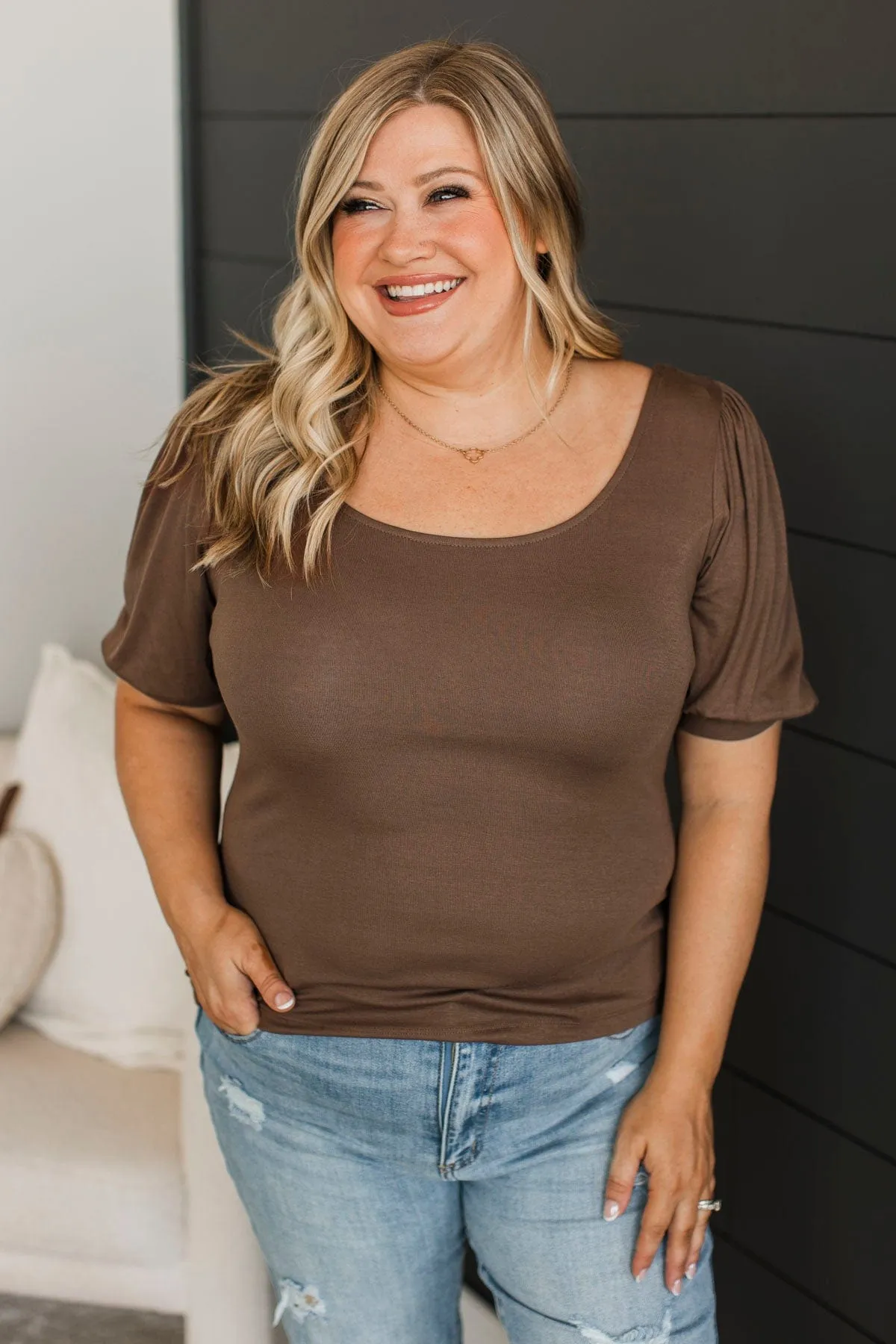 Must Be Adored Puff Sleeve Top- Brown