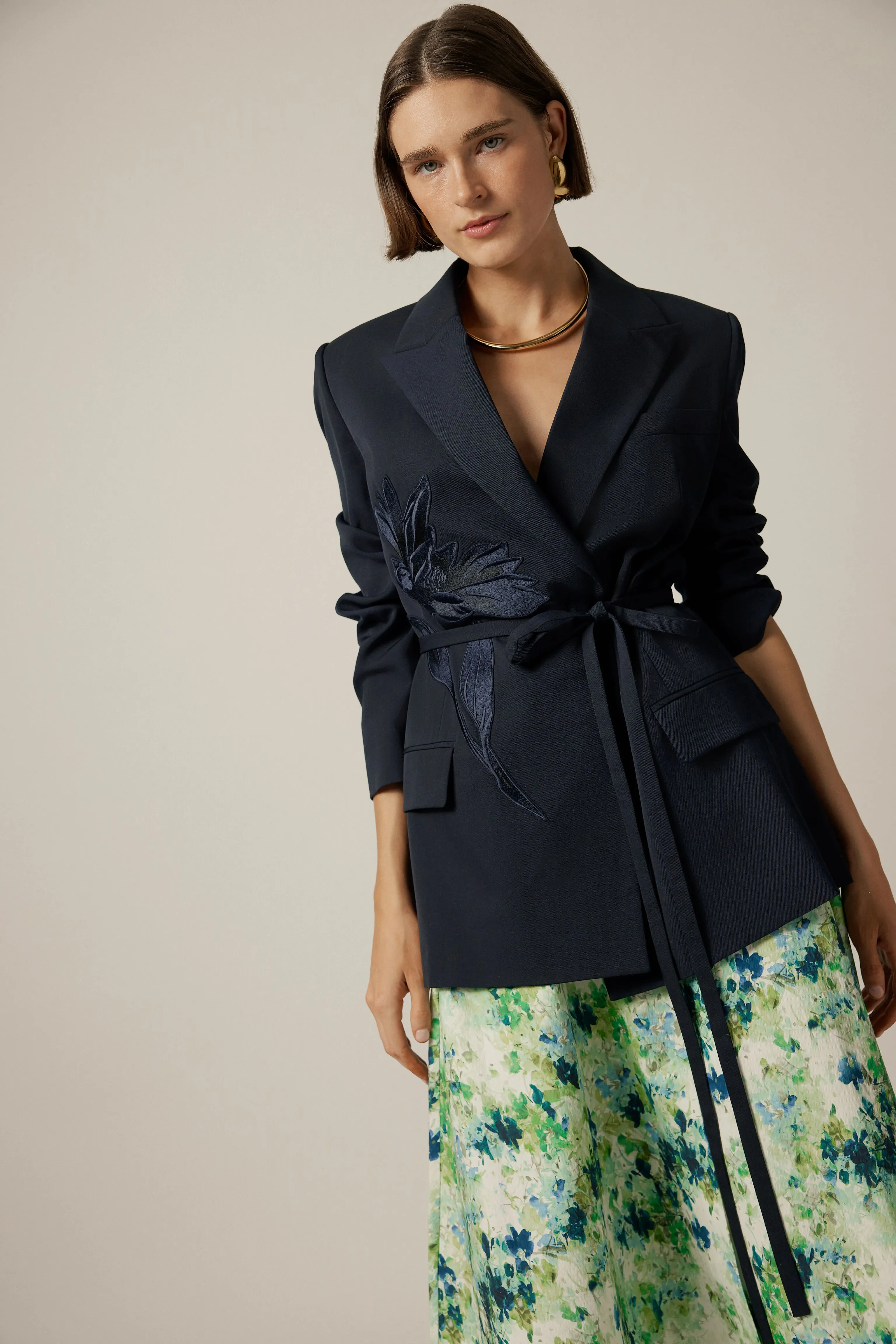 Navy Double Breasted Belted Blazer