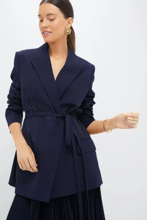 Navy Double Breasted Belted Blazer