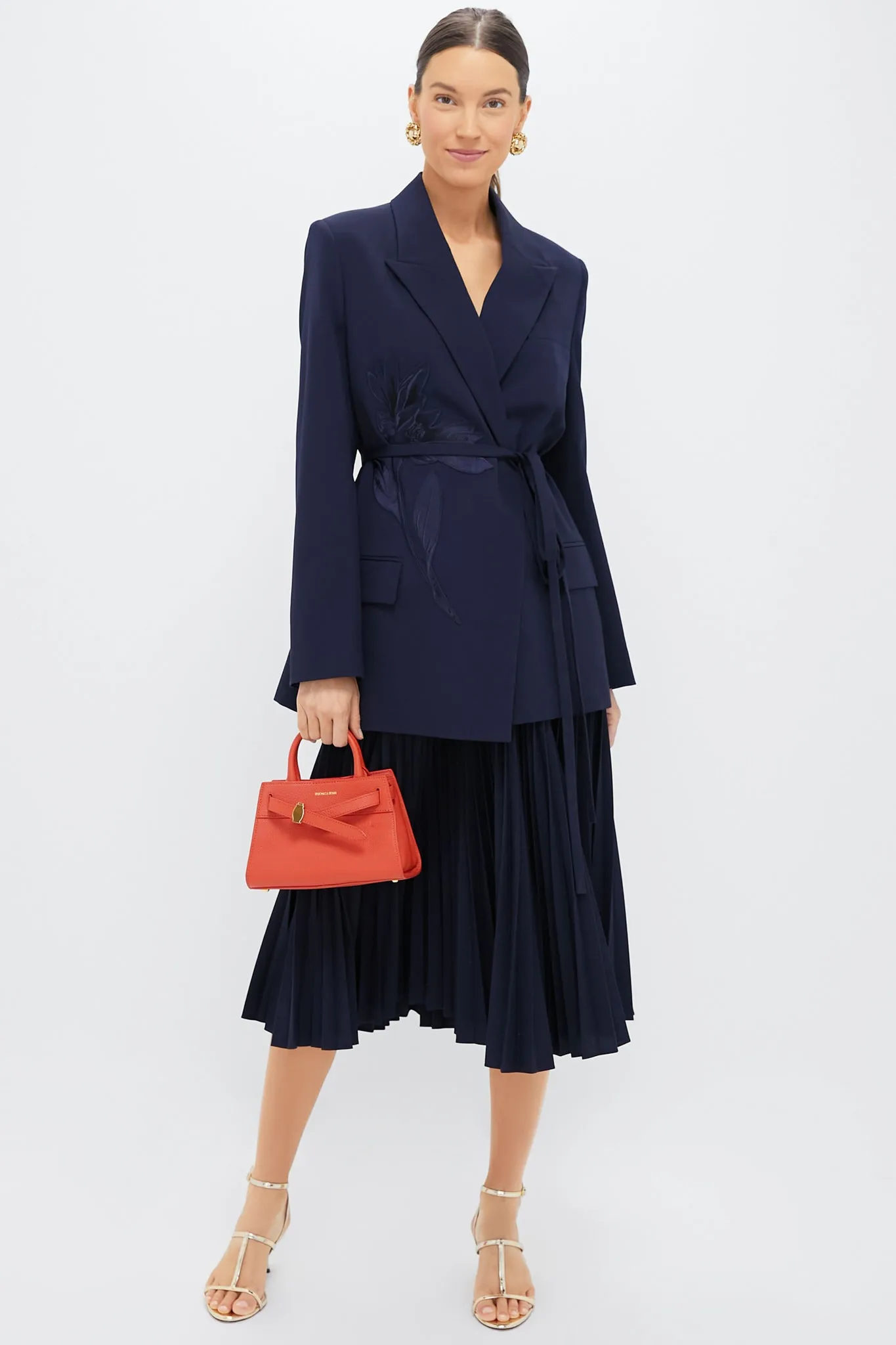 Navy Double Breasted Belted Blazer