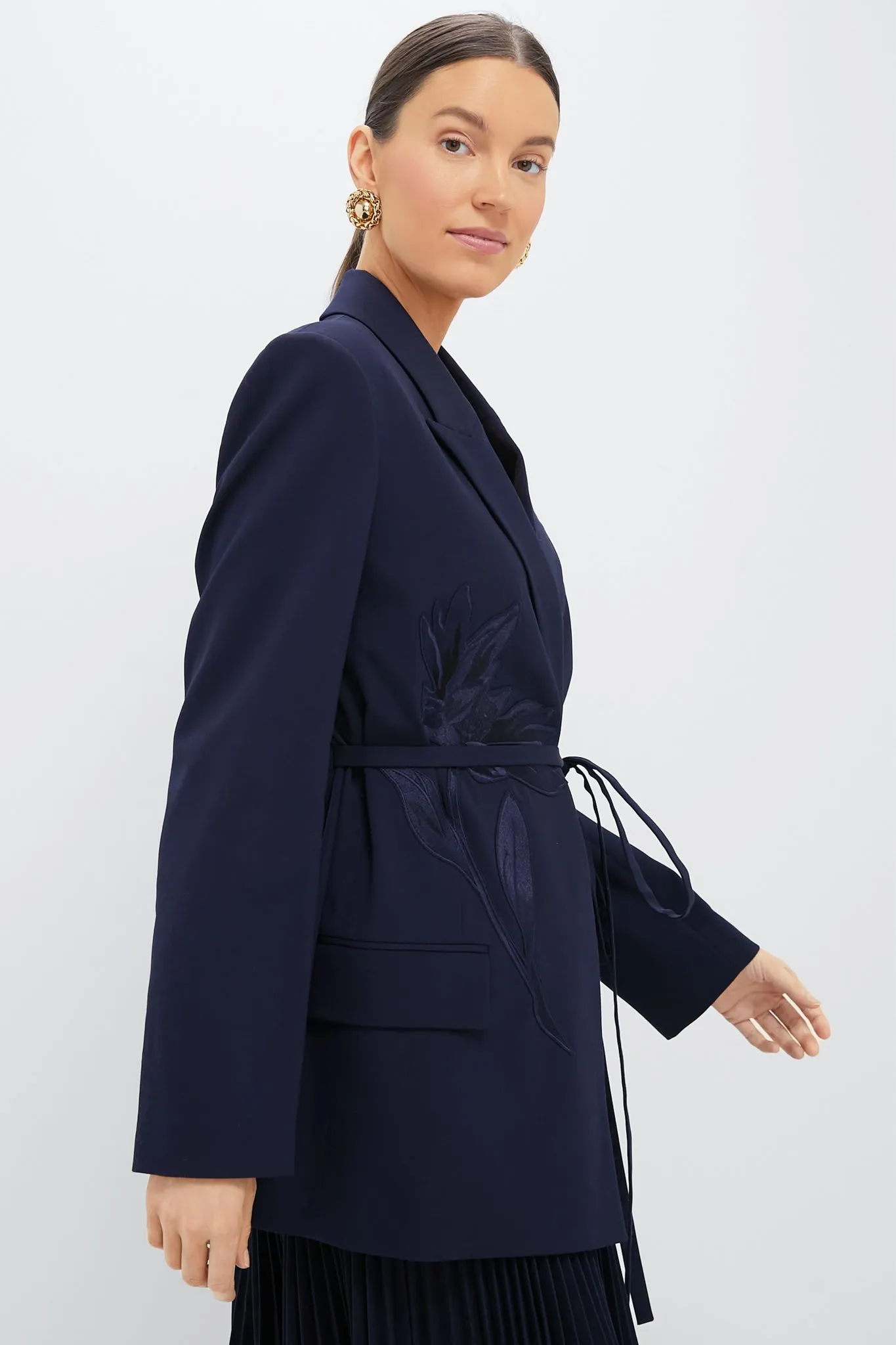 Navy Double Breasted Belted Blazer