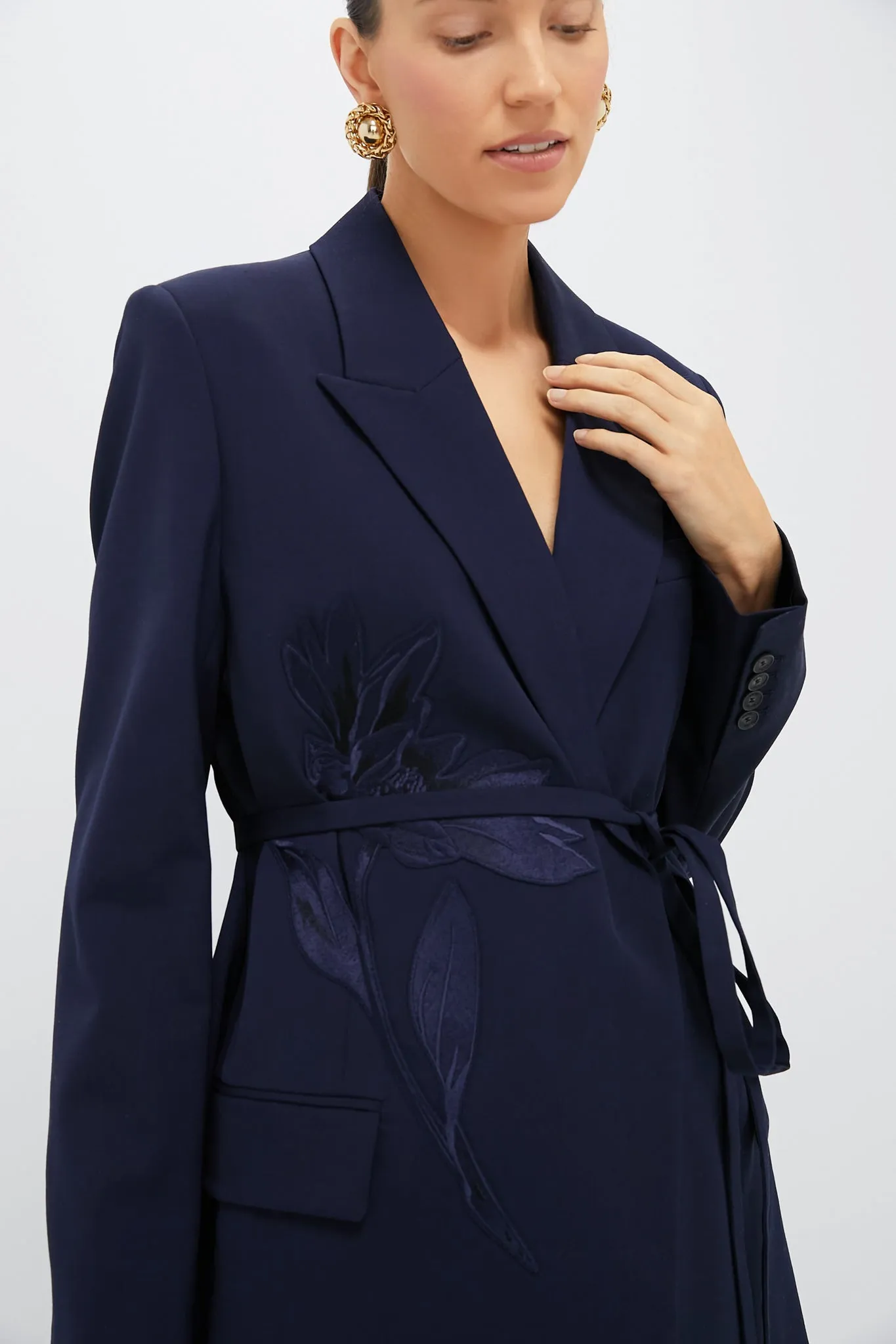 Navy Double Breasted Belted Blazer