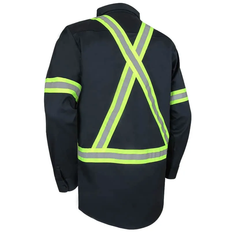 Navy Long Sleeve Shirt With Rustproof Snaps and Reflective Stripes by Jackfield - Style 70-200R