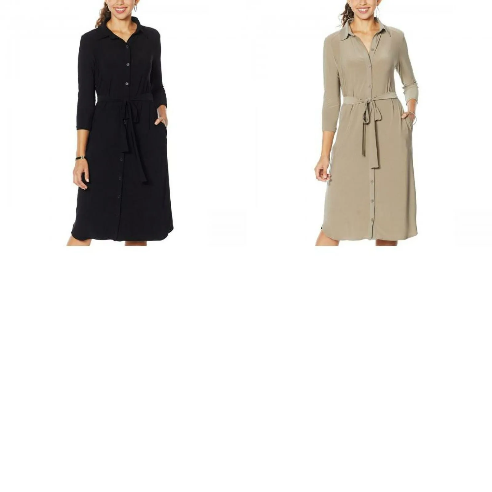 Nina Leonard 3/4-Sleeve Button Down Shirt Dress
