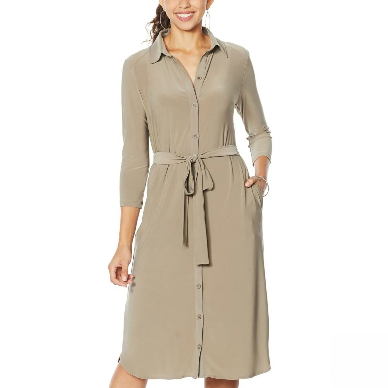 Nina Leonard 3/4-Sleeve Button Down Shirt Dress