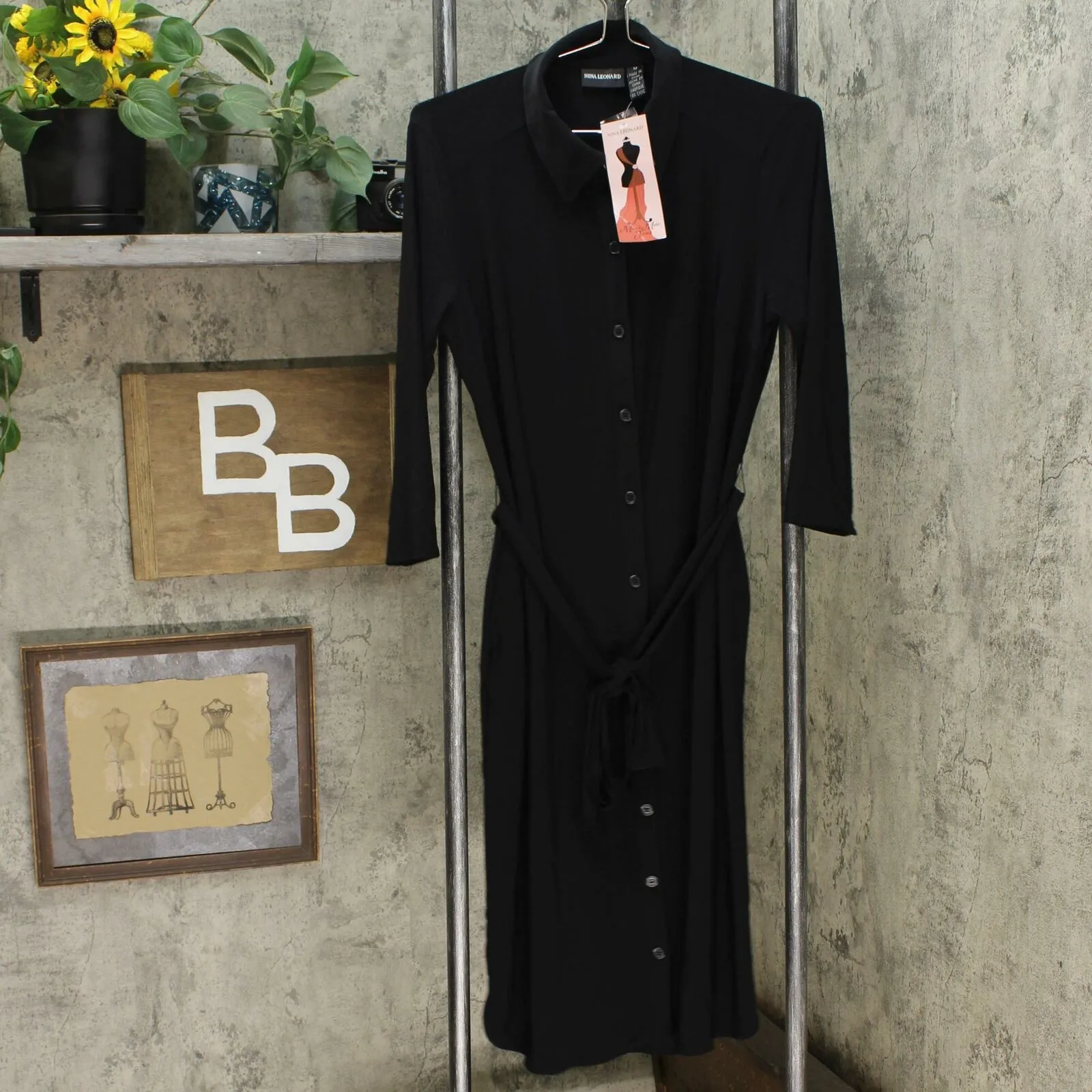 Nina Leonard 3/4-Sleeve Button Down Shirt Dress