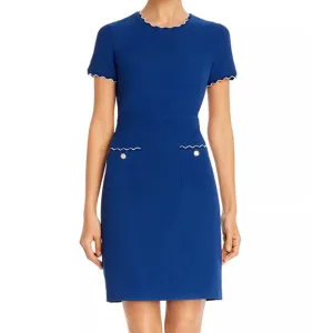 NWT Karl Lagerfeld Paris Royal Blue Polyester Scalloped Sheath Dress