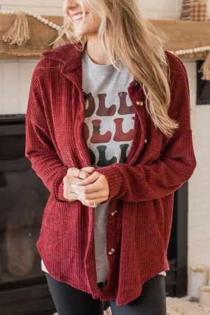 One Step Ahead Knit Button Top- Burgundy