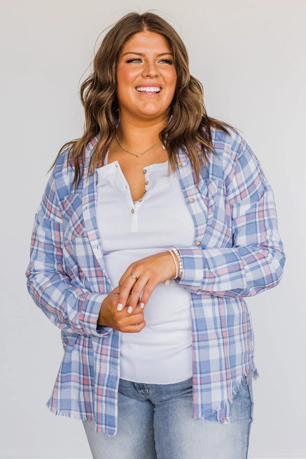 Only Thing I Dream Of Plaid Top- Blue