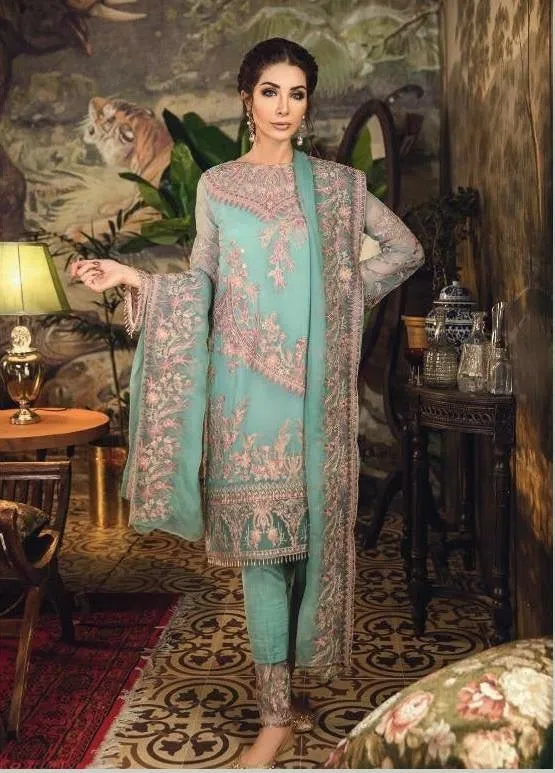 Pakistani Designer Dress In Turquoise Color Model# C 1728