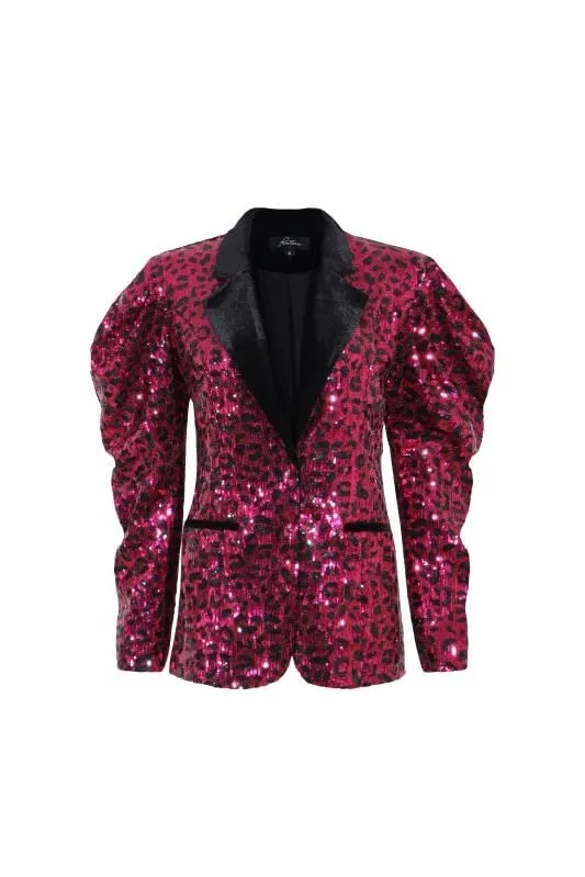 Pantora Women's Selena Sequin Blazer, Pink Leopard, Small