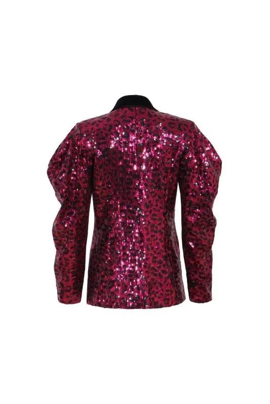 Pantora Women's Selena Sequin Blazer, Pink Leopard, Small