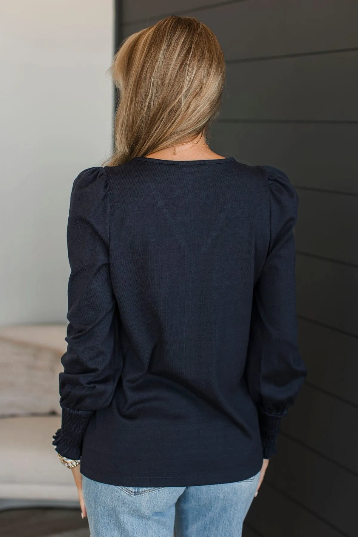 Perfect Nights Puff Sleeve Top- Dark Navy
