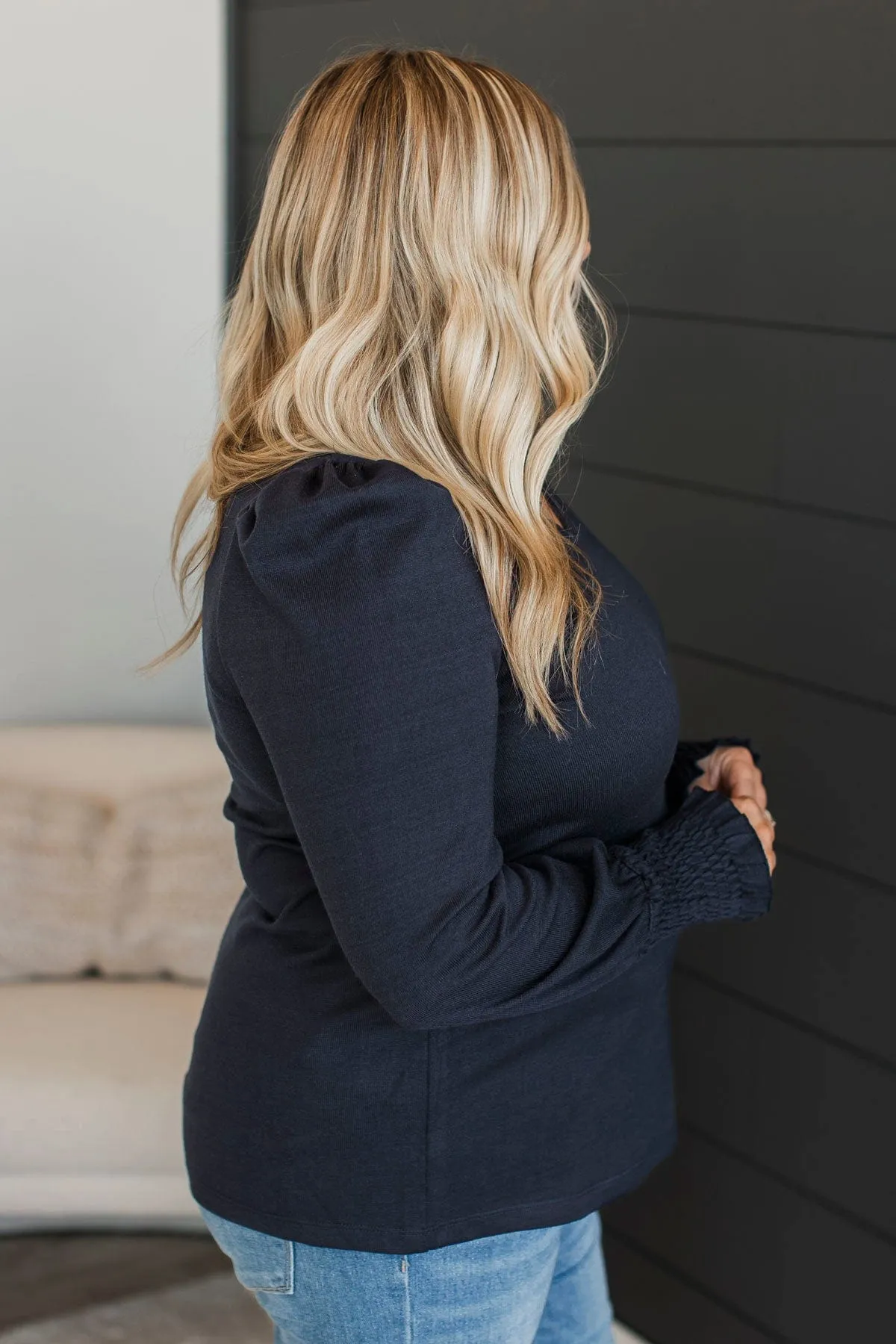 Perfect Nights Puff Sleeve Top- Dark Navy