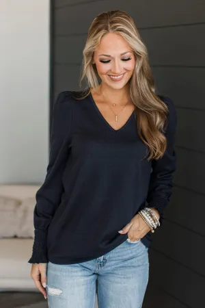 Perfect Nights Puff Sleeve Top- Dark Navy