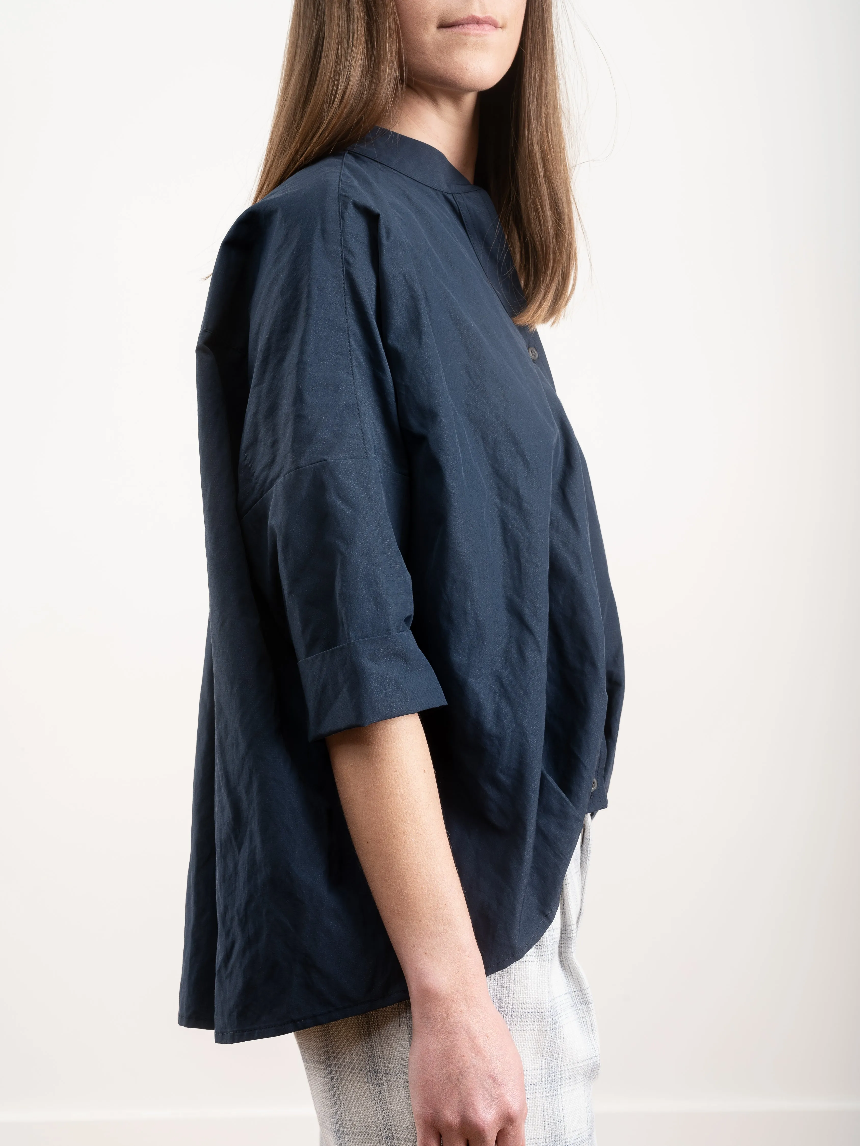 pleat hem kimono top - navy