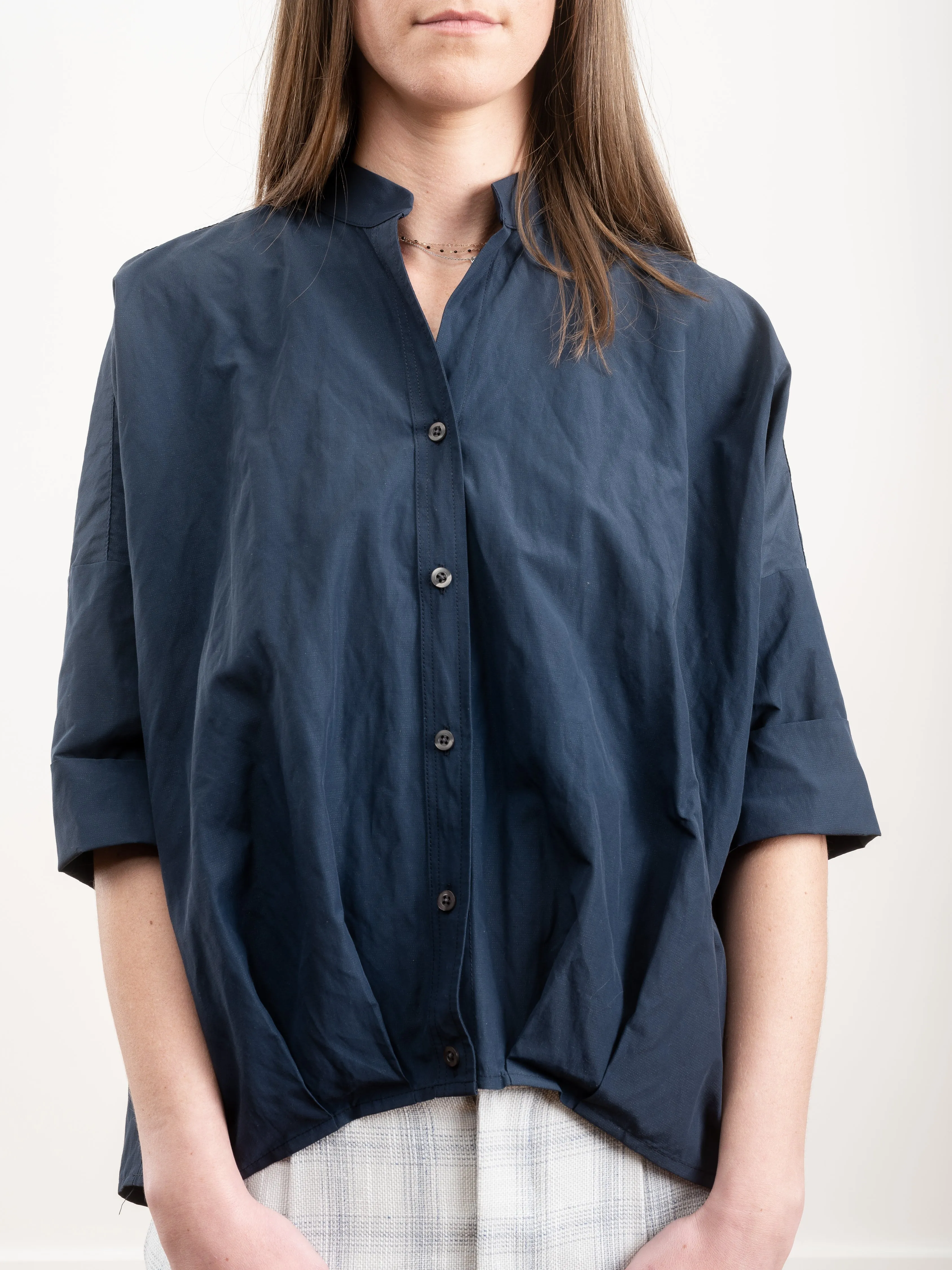 pleat hem kimono top - navy