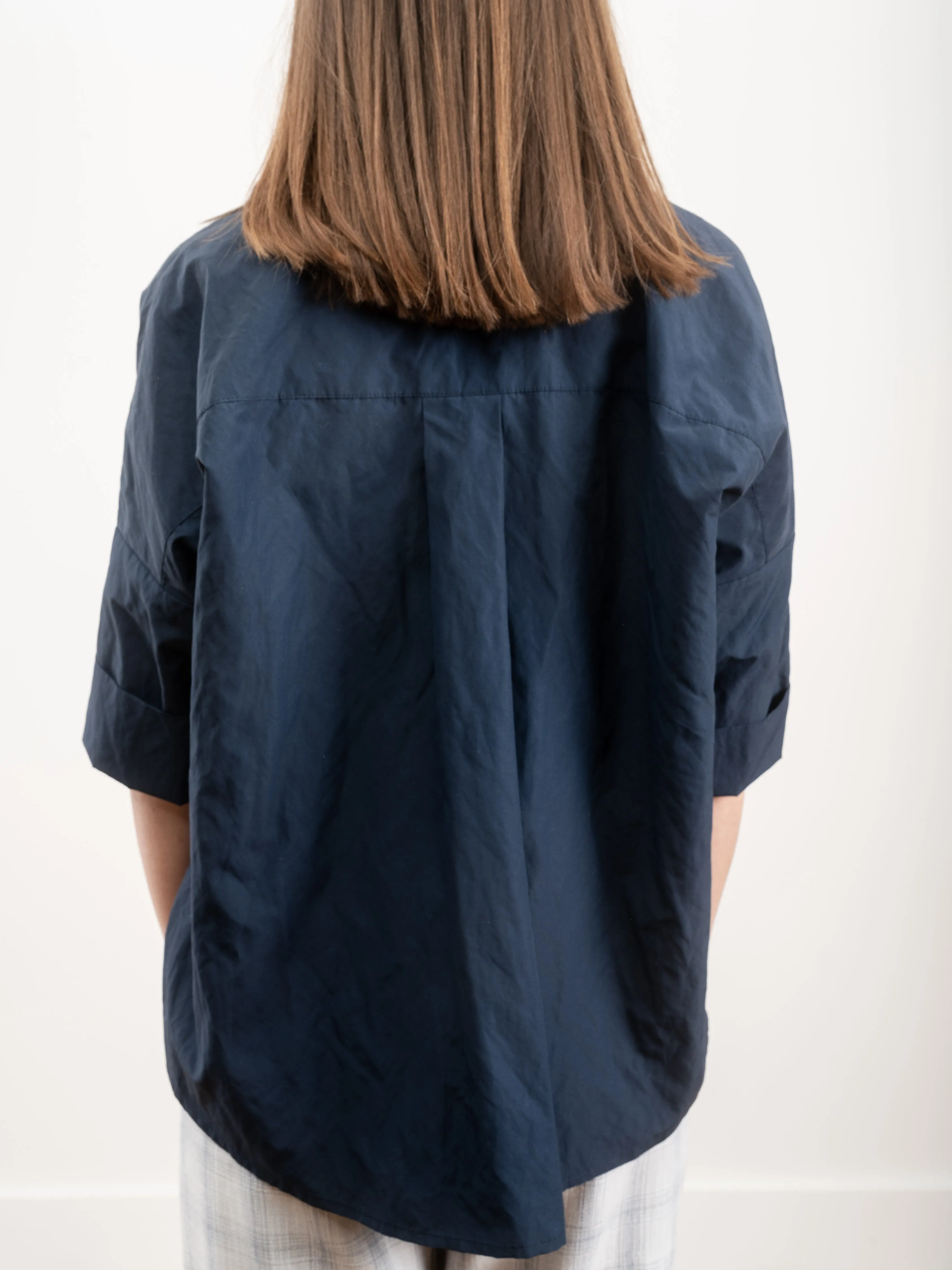 pleat hem kimono top - navy