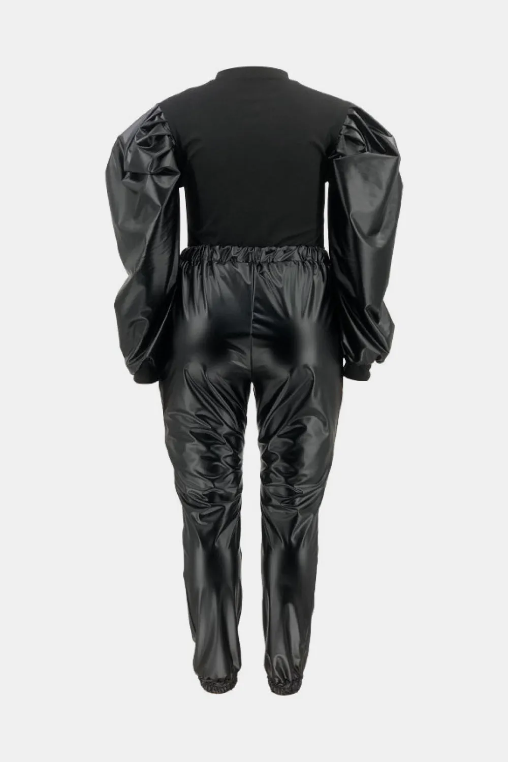 Plus Size Puff Sleeve and Drawstring Joggers Set