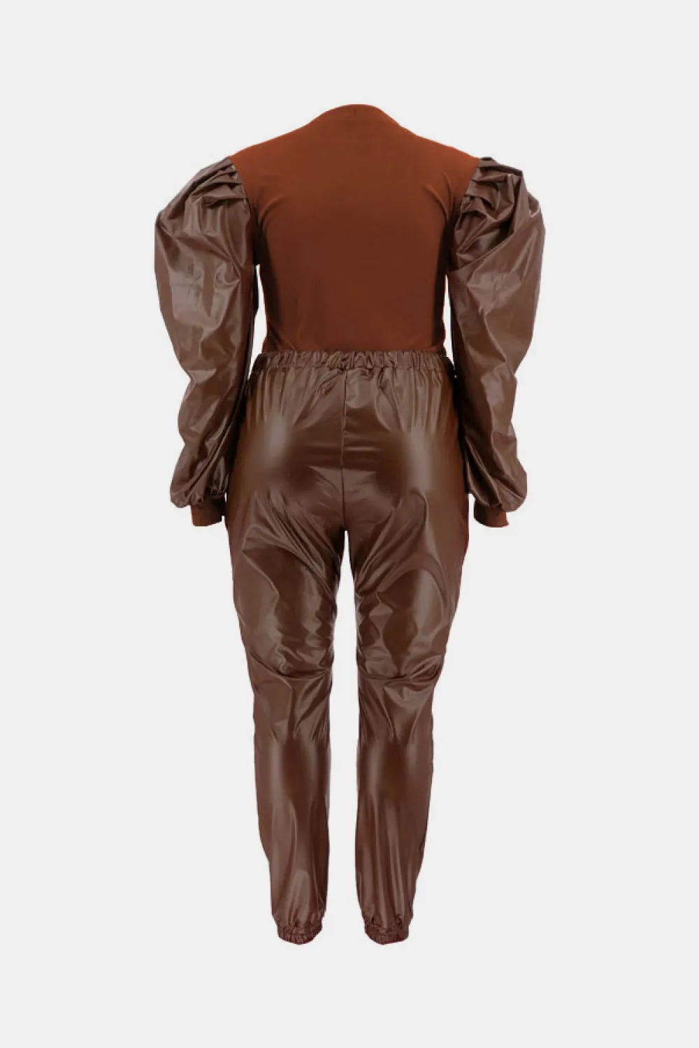 Plus Size Puff Sleeve and Drawstring Joggers Set
