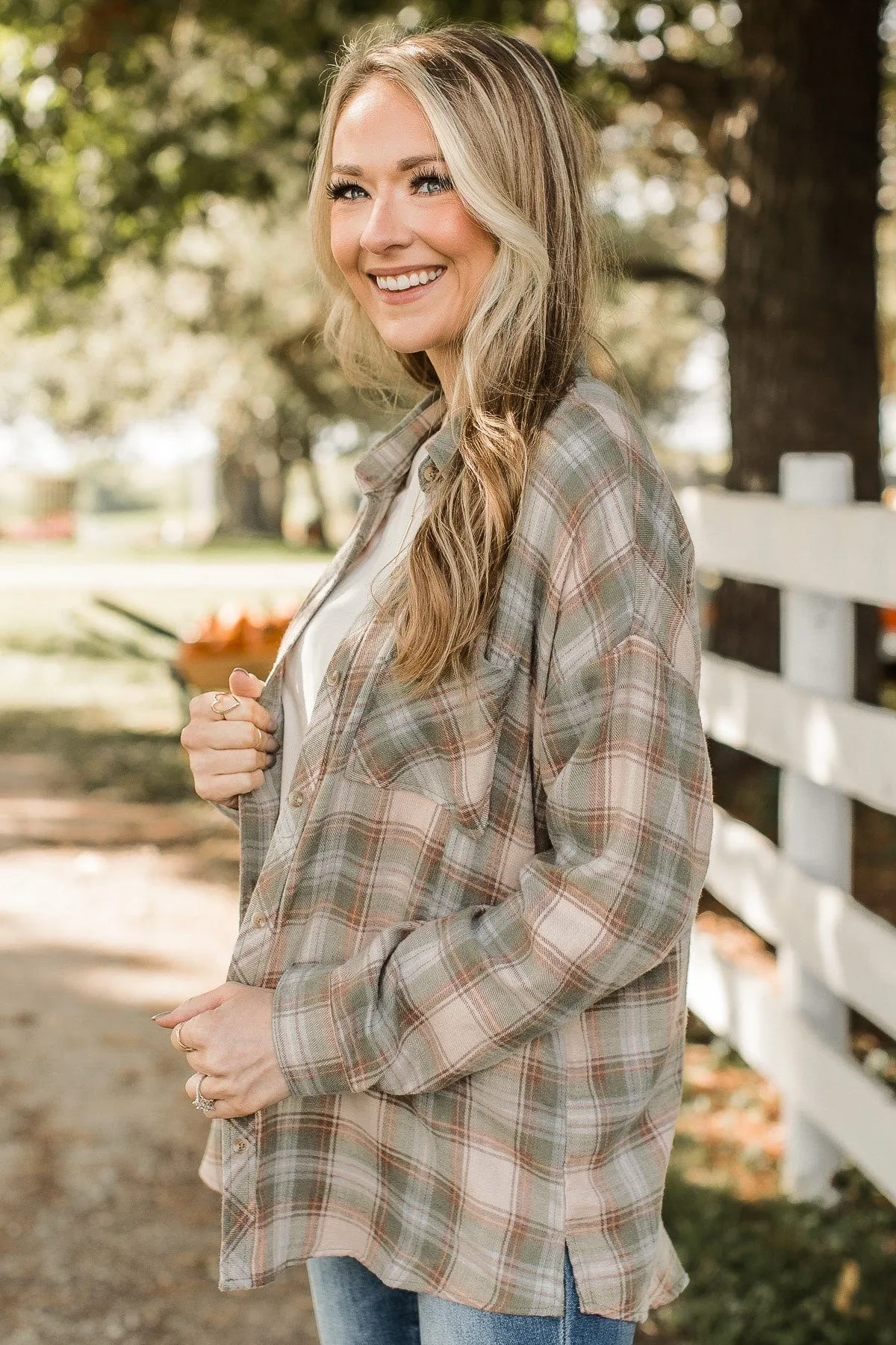 Prone To Wander Plaid Button Top- Spruce