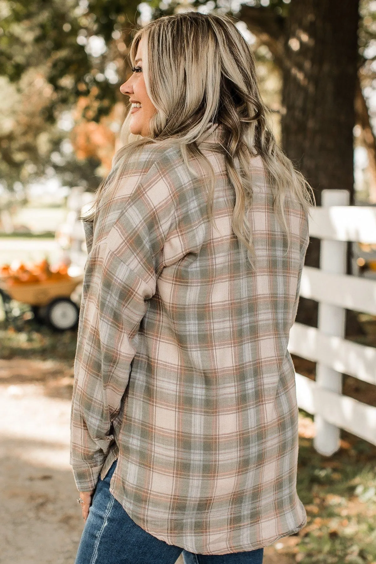 Prone To Wander Plaid Button Top- Spruce