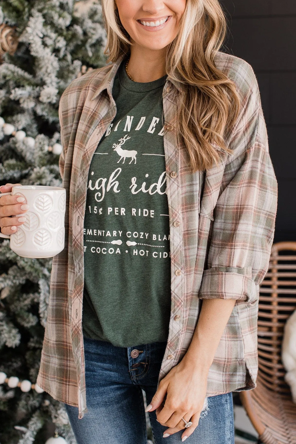 Prone To Wander Plaid Button Top- Spruce