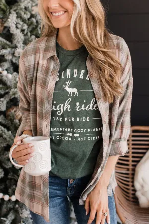 Prone To Wander Plaid Button Top- Spruce