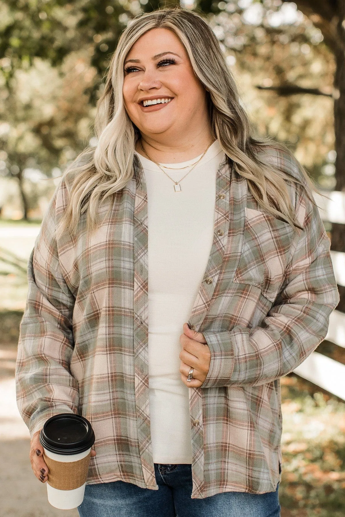 Prone To Wander Plaid Button Top- Spruce