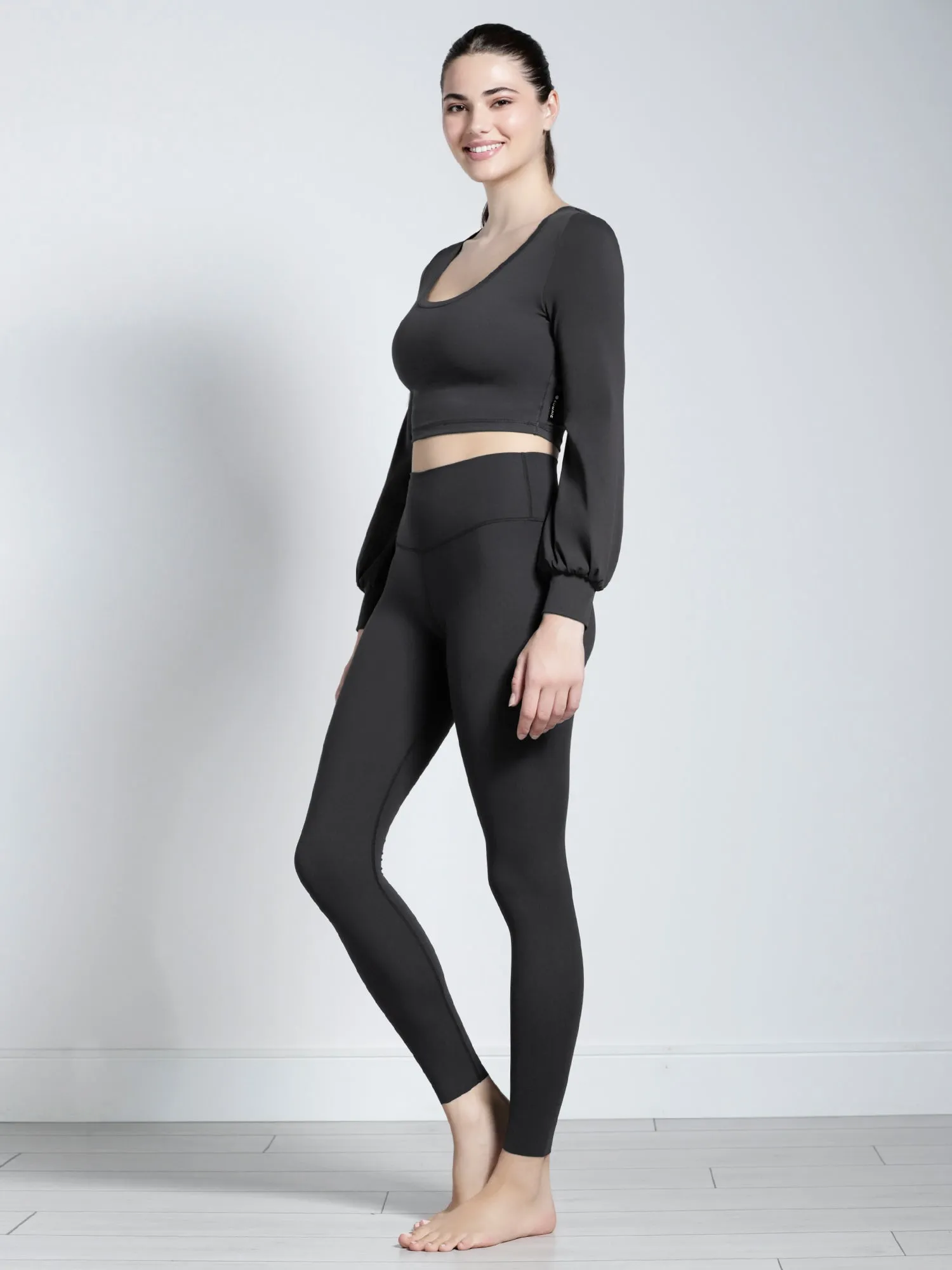 PUFF SLEEVE CROPPED TOP, LIMESTONE