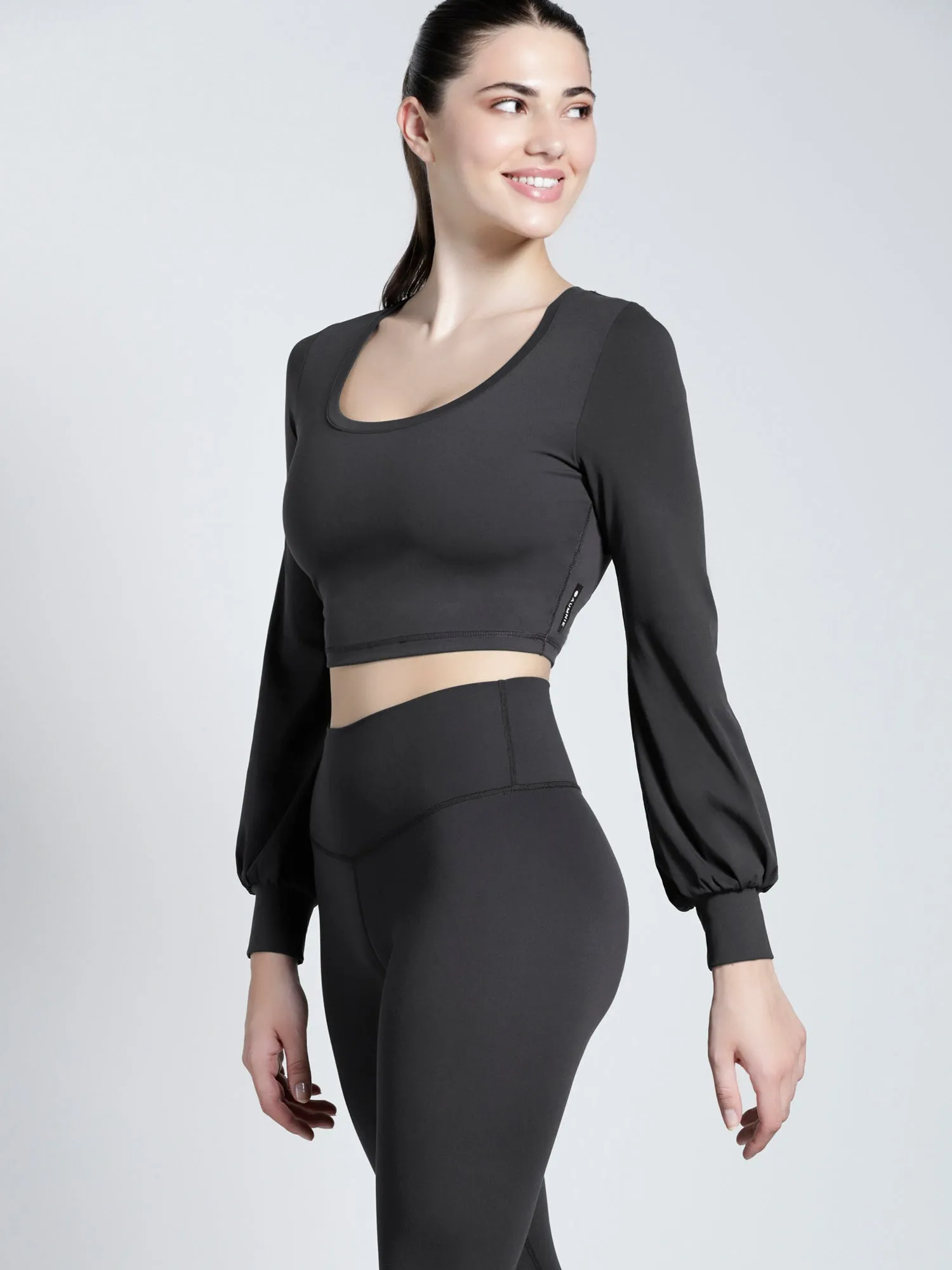 PUFF SLEEVE CROPPED TOP, LIMESTONE