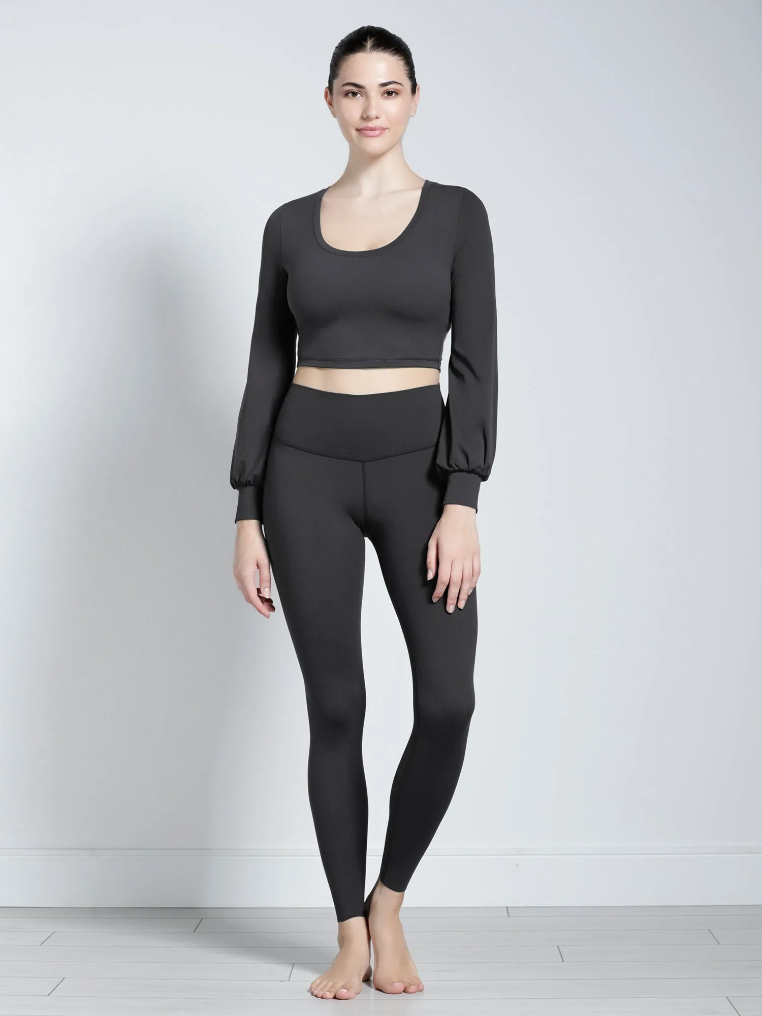 PUFF SLEEVE CROPPED TOP, LIMESTONE