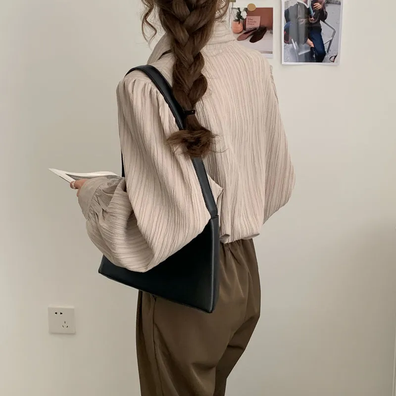 PURE COLOR WRINKLED PUFF SLEEVE SHIRT UB2655