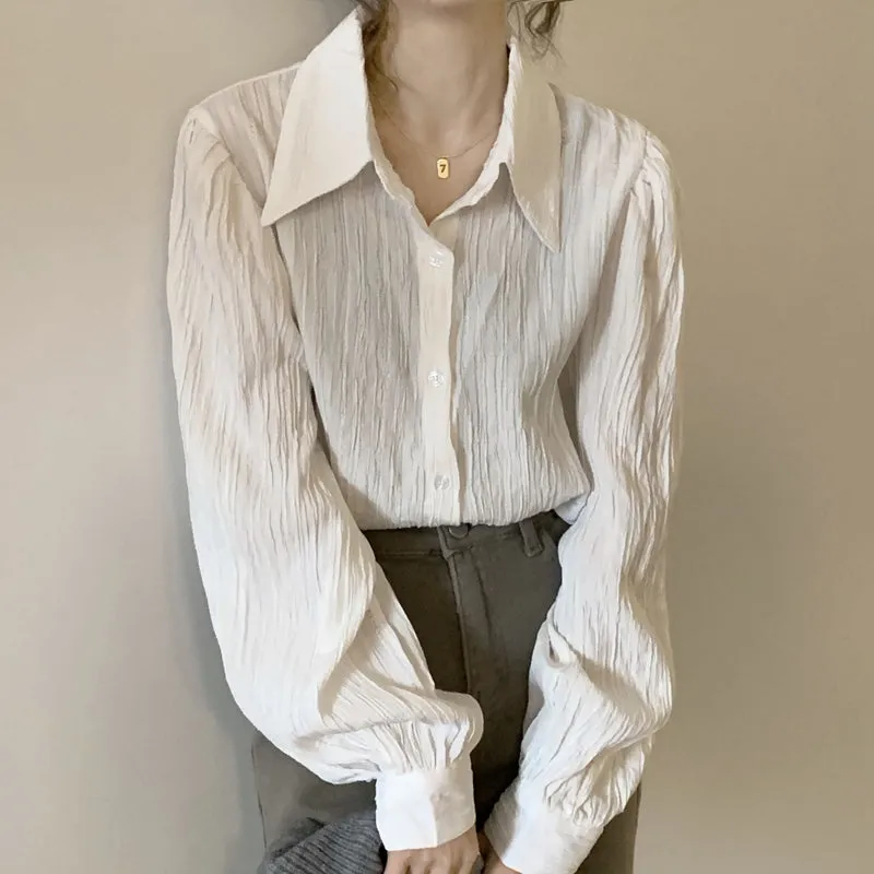 PURE COLOR WRINKLED PUFF SLEEVE SHIRT UB2655