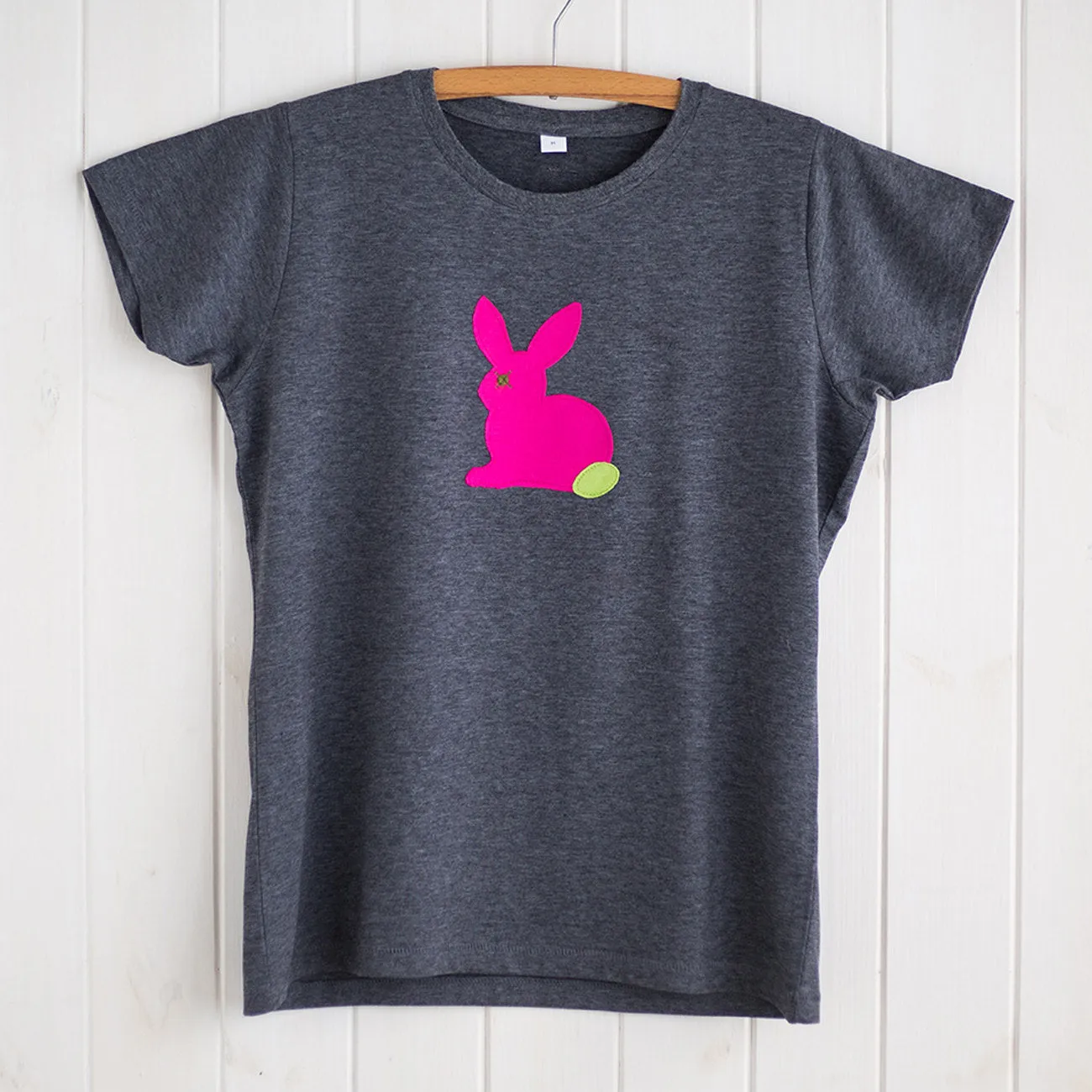 Rabbit Applique T-shirt - womens fit - Grey