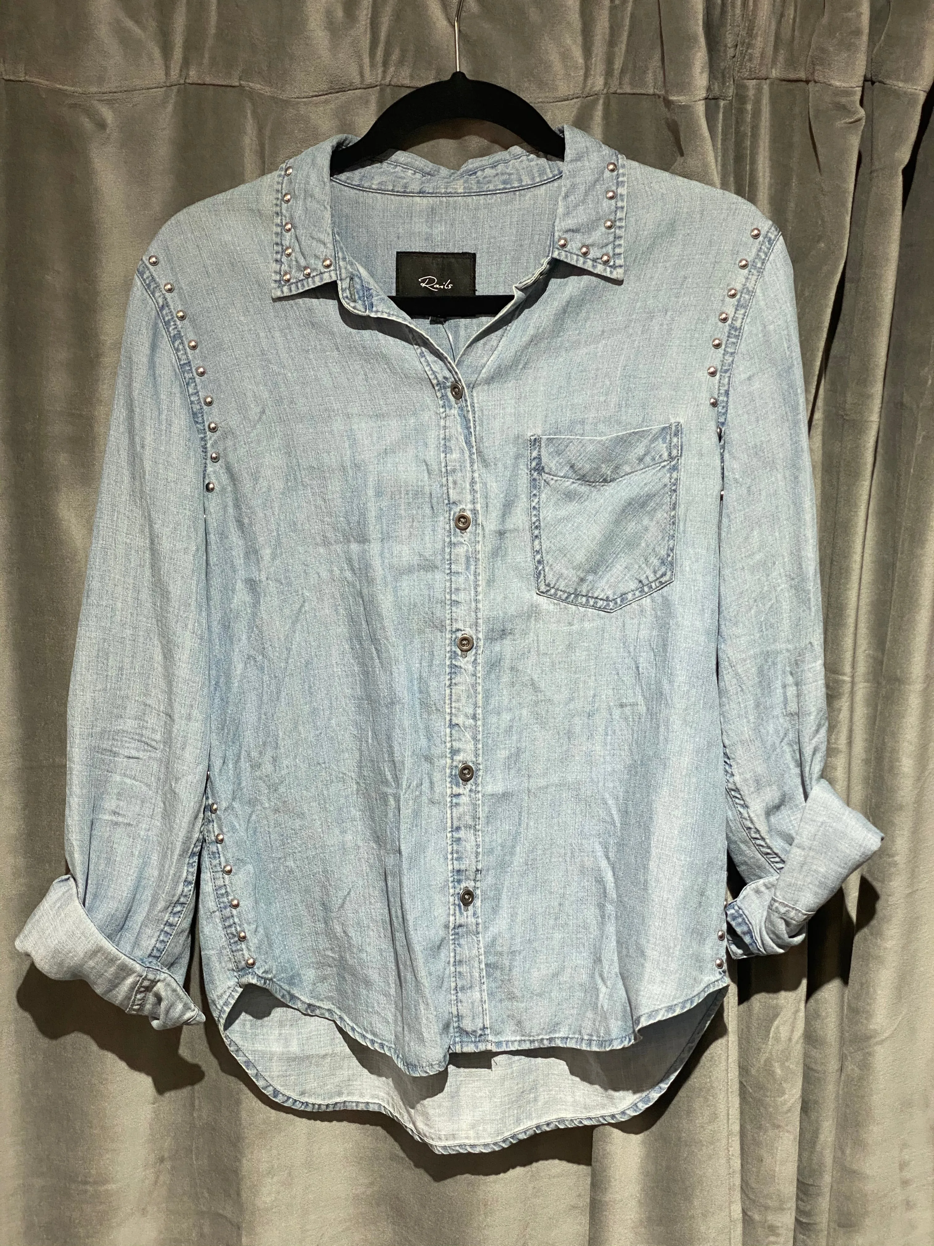 Rails Denim Light Wash Button Down shirt with Silver Studs