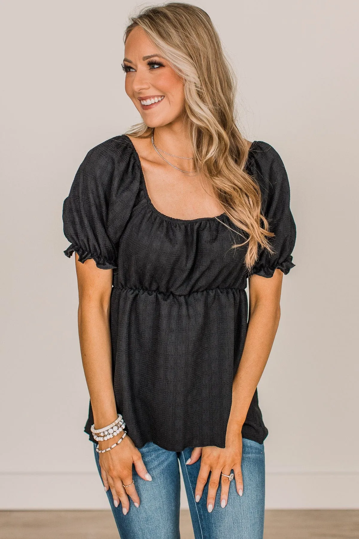 Real Romance Puff Sleeve Top- Black