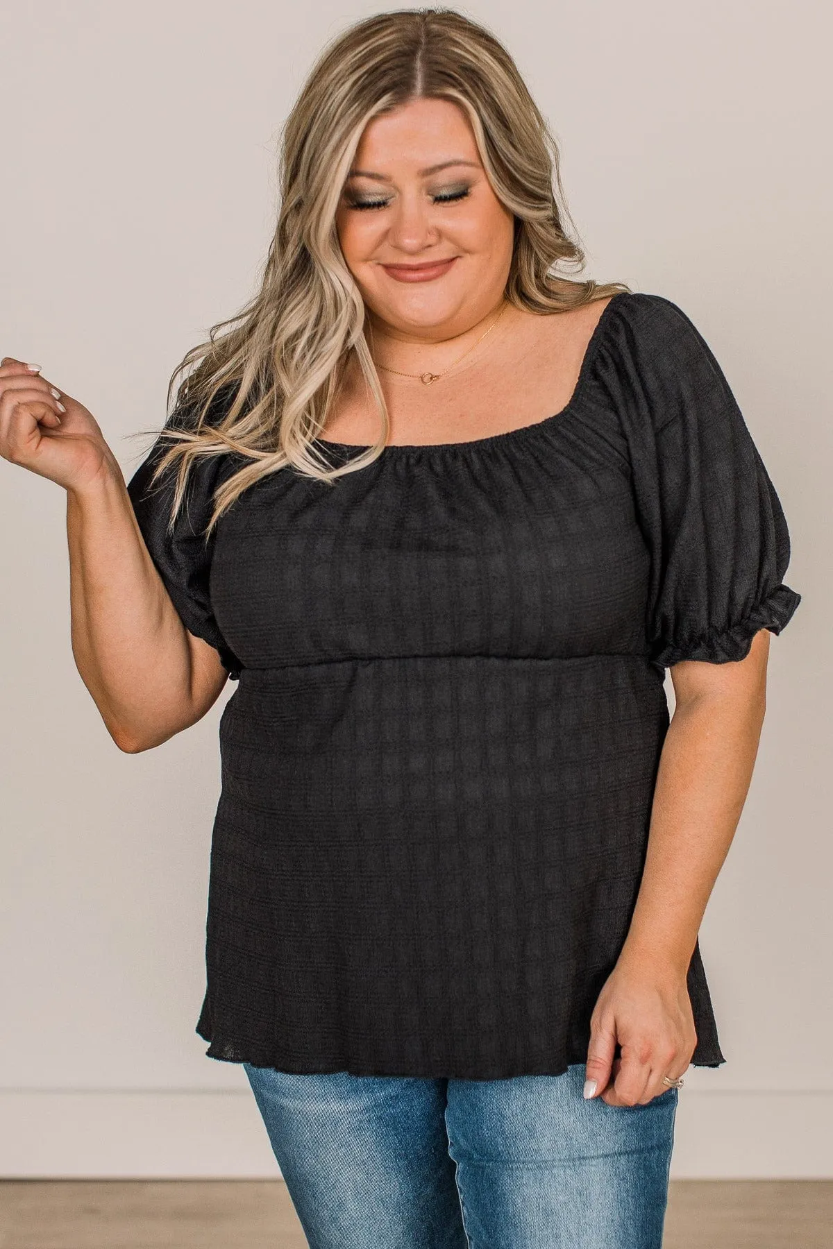 Real Romance Puff Sleeve Top- Black