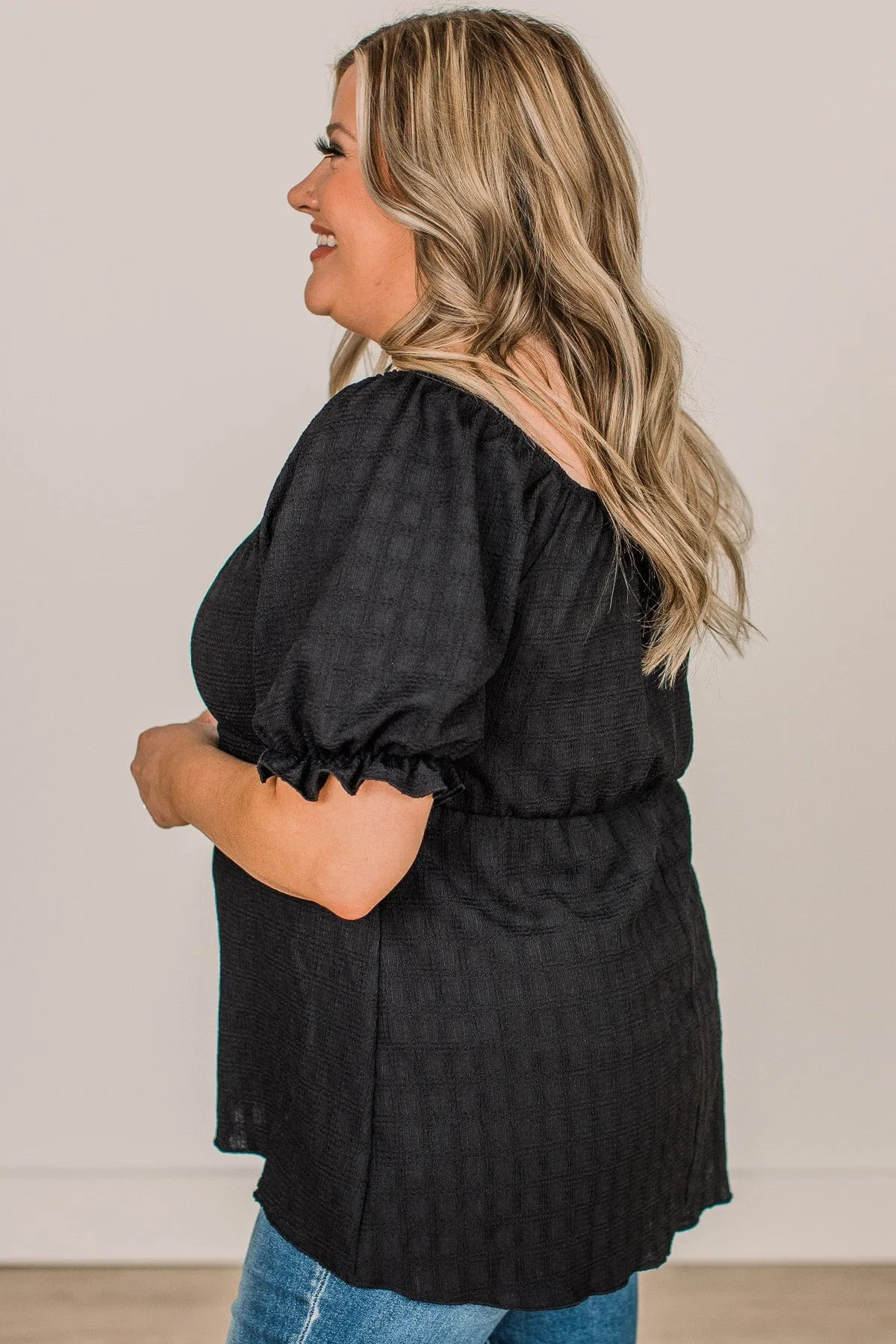 Real Romance Puff Sleeve Top- Black