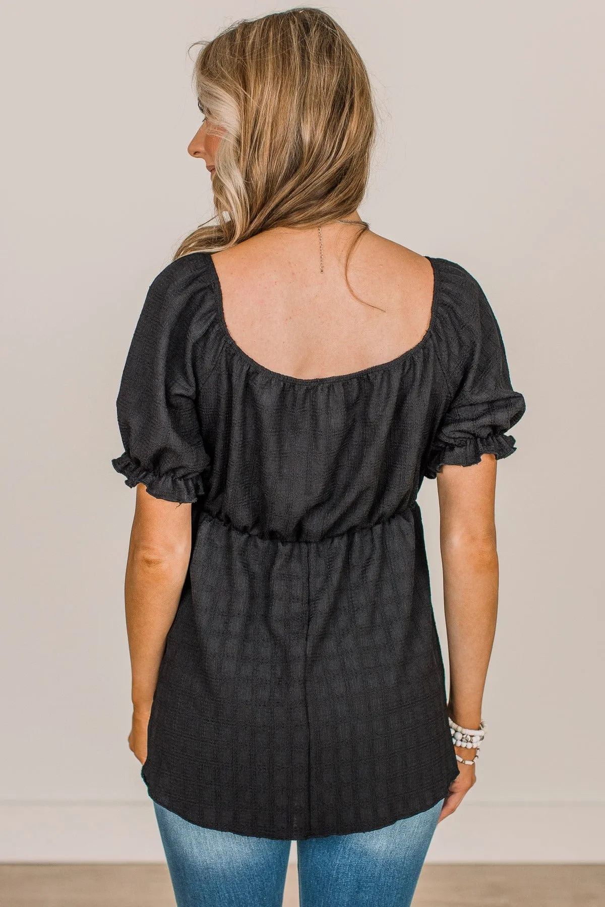 Real Romance Puff Sleeve Top- Black