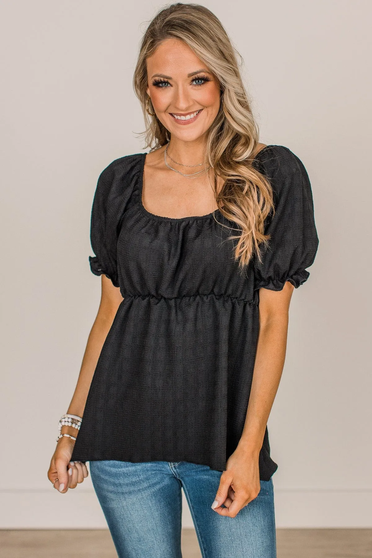 Real Romance Puff Sleeve Top- Black