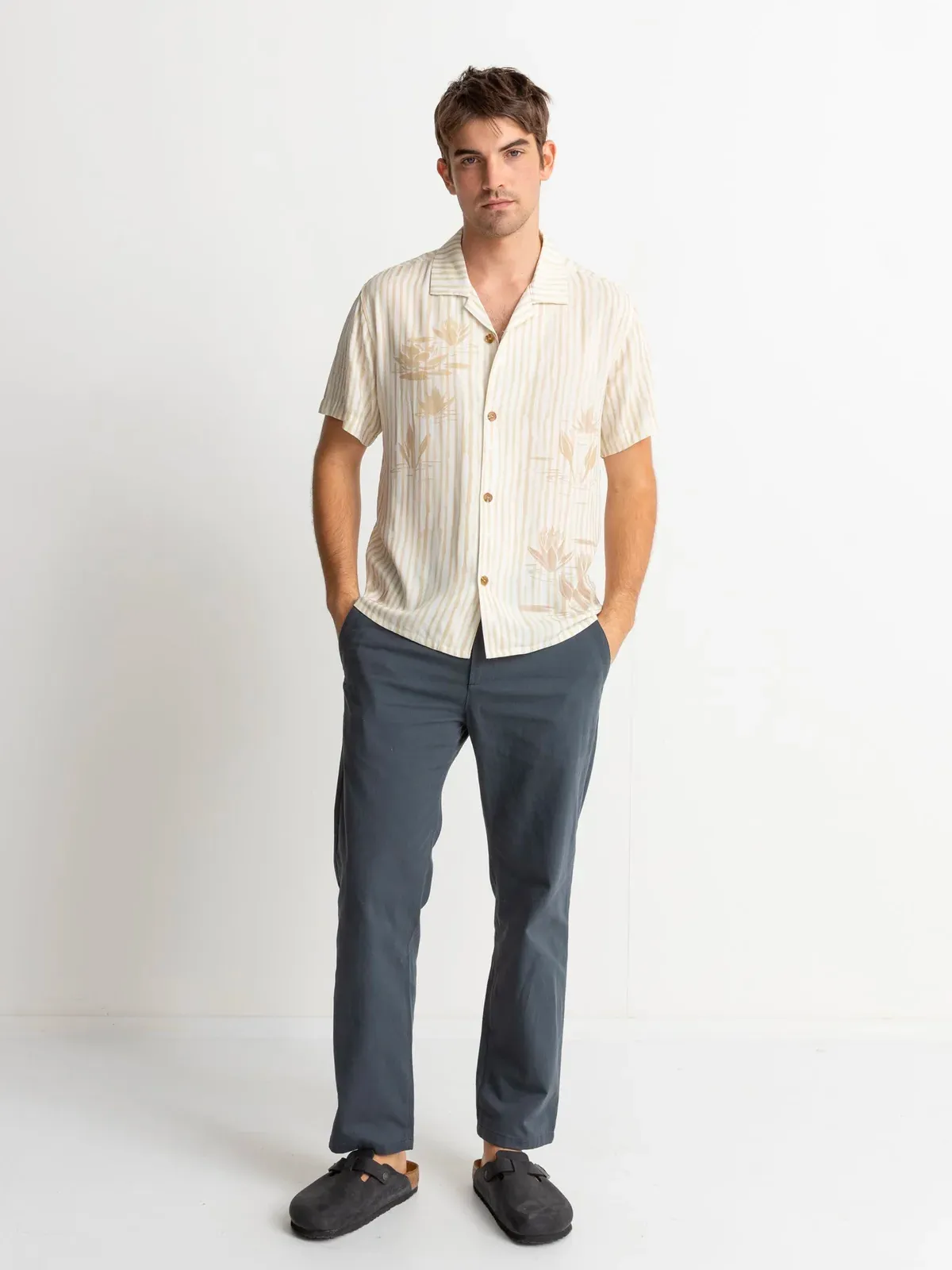 Rhythm Lily Stripe Cuban SS Shirt - Camel