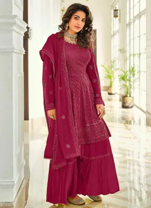 Rouge Pink Designer Sequins Work Gharara Suit