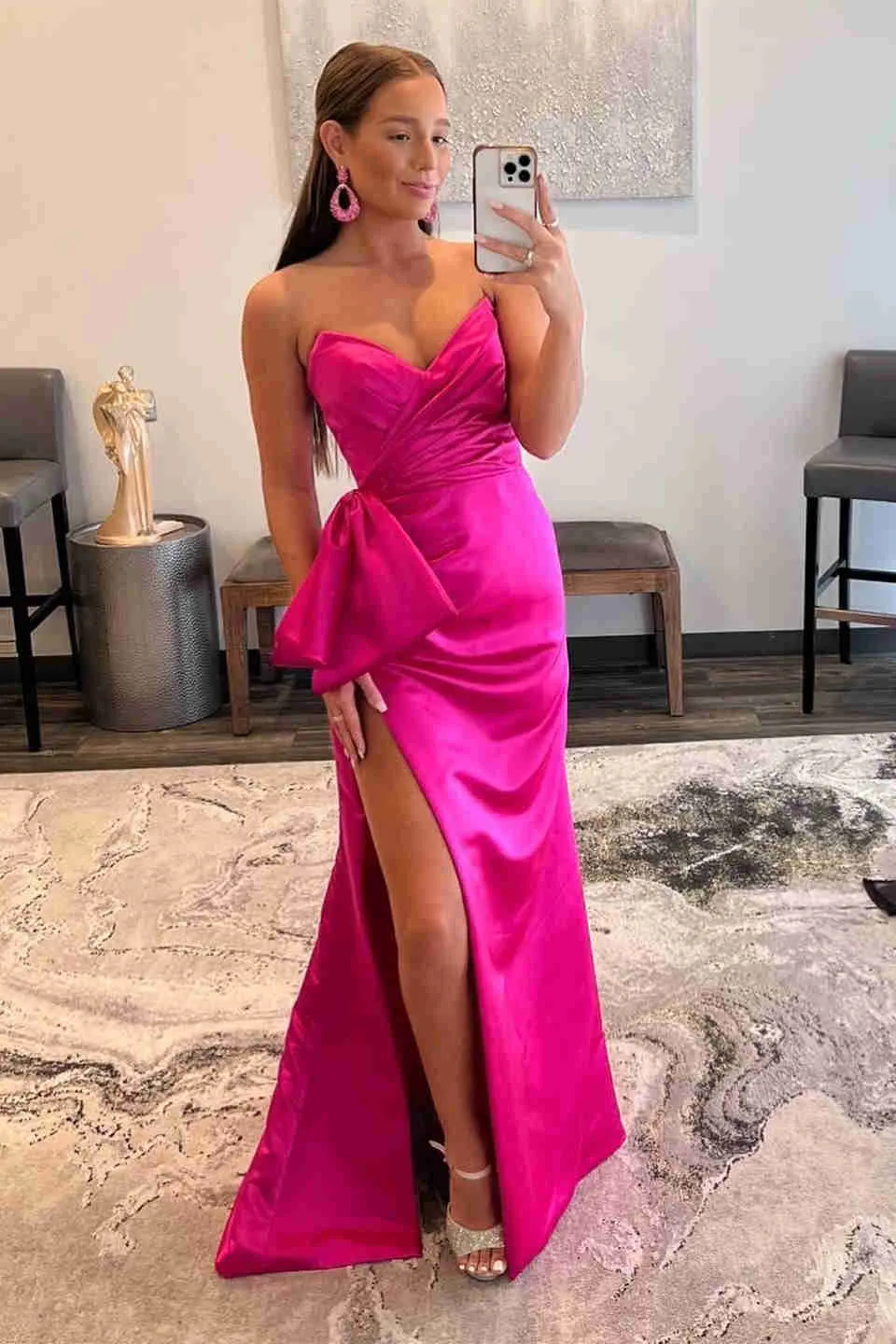 Roycebridal Side Slit Red Strapless Long Prom Dress