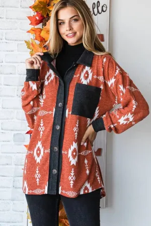 Rust multi color Aztec print shacket