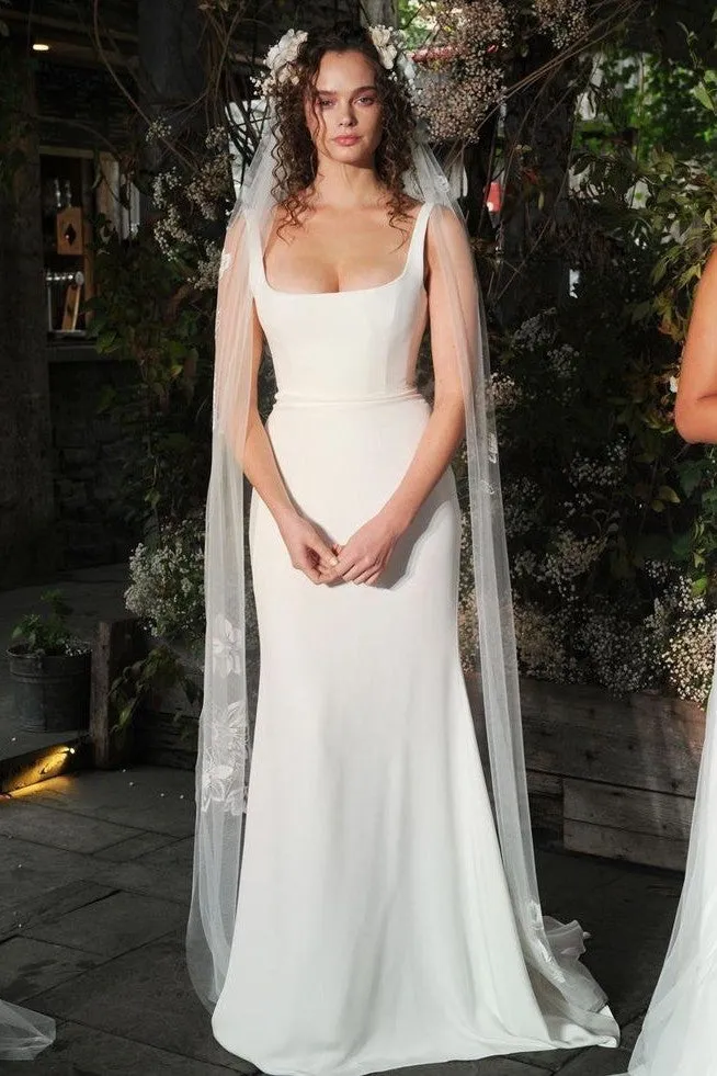 Simple Sheath Wedding Gown with Slight Train