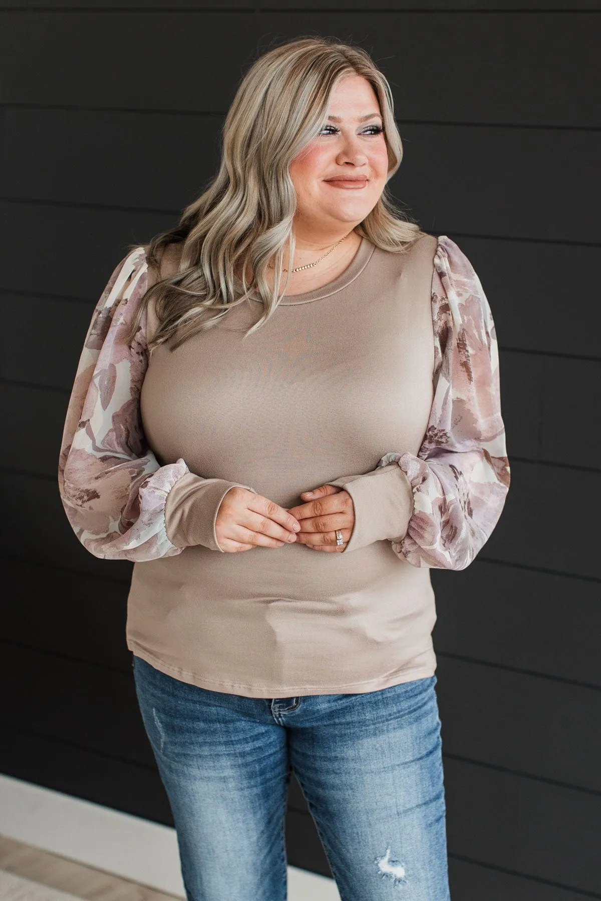 Simply Darling Puff Sleeve Top- Taupe