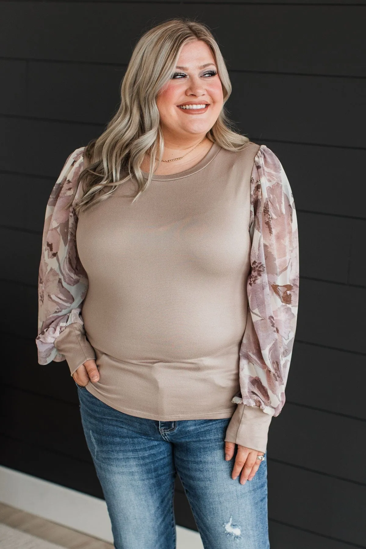 Simply Darling Puff Sleeve Top- Taupe