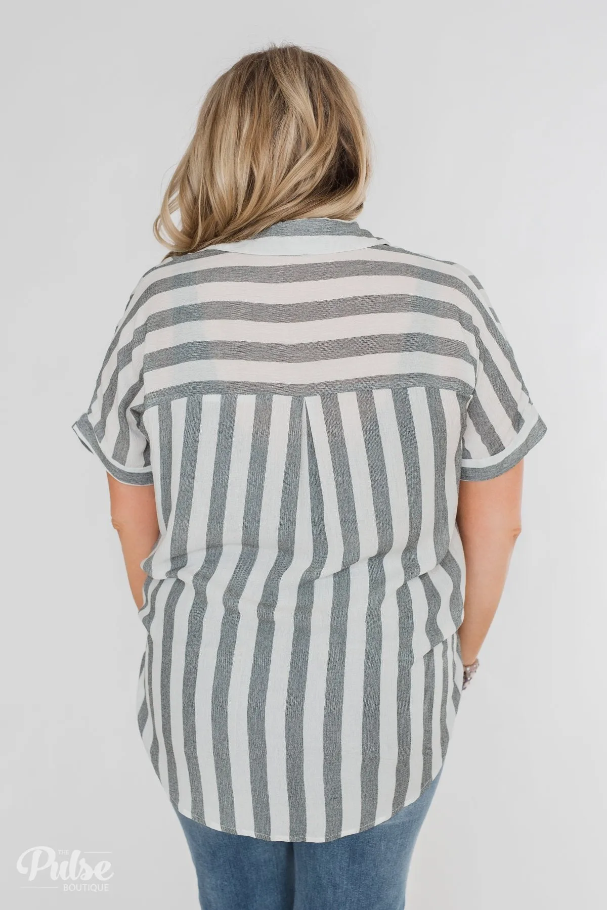 Somewhere Only We Know Striped Top- Grey & White